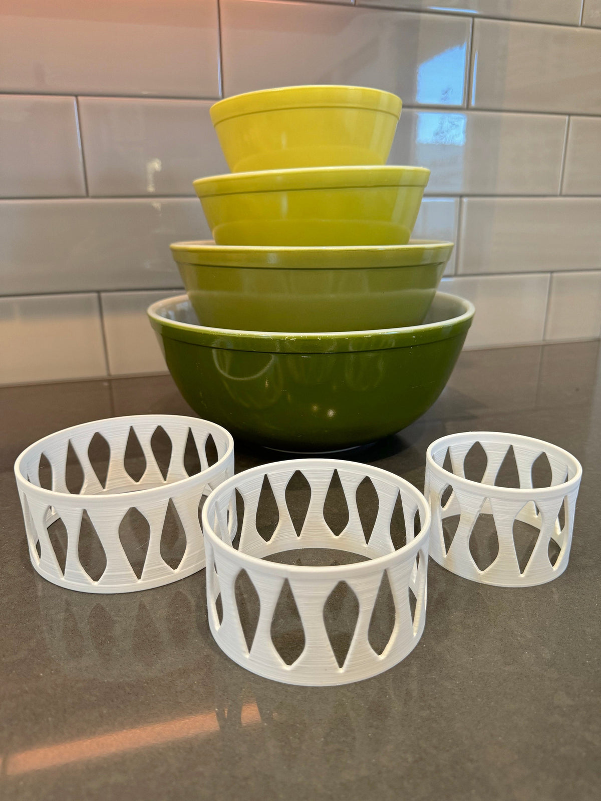 Set of 3 Acrylic Display Stands for Mixing Bowls and Cinderella Bowls, Bowl Risers for Kitchen Organization, Stands Only