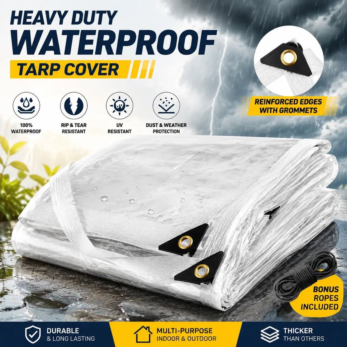 🎁Last day of the sale🌧️ RainShield ProTM Transparent Waterproof Tarp – Heavy-Duty Outdoor Cover with Secure Grommets