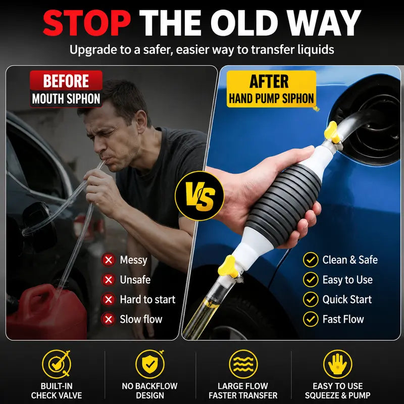 Stop Siphoning Fuel by Mouth! Transfer Any Liquid Danger-Free in Seconds