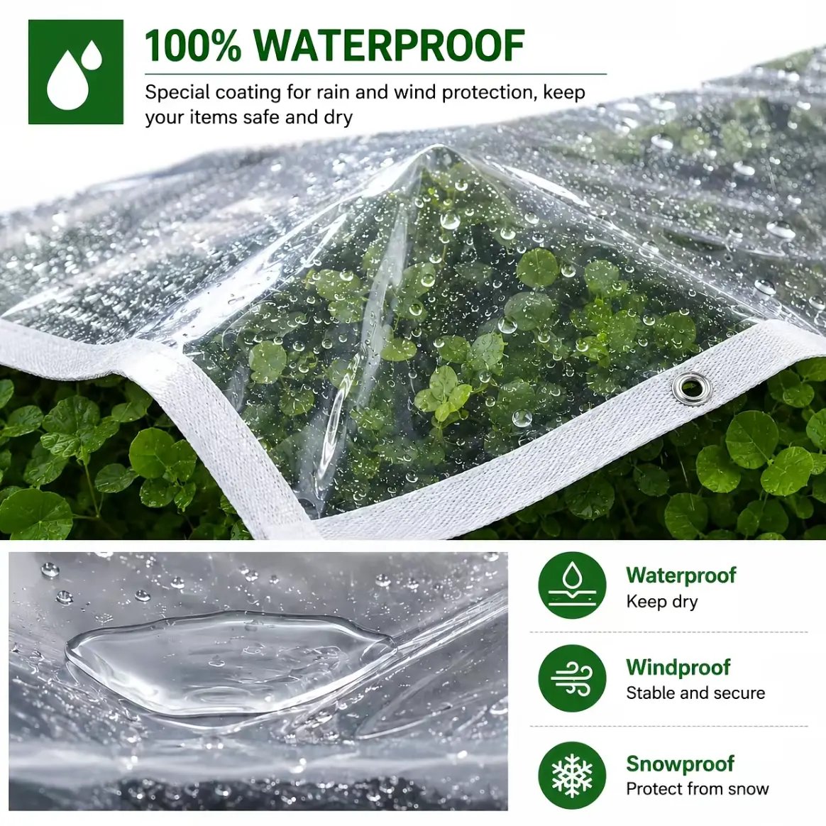 🎁Last day of the sale🌧️ RainShield ProTM Transparent Waterproof Tarp – Heavy-Duty Outdoor Cover with Secure Grommets