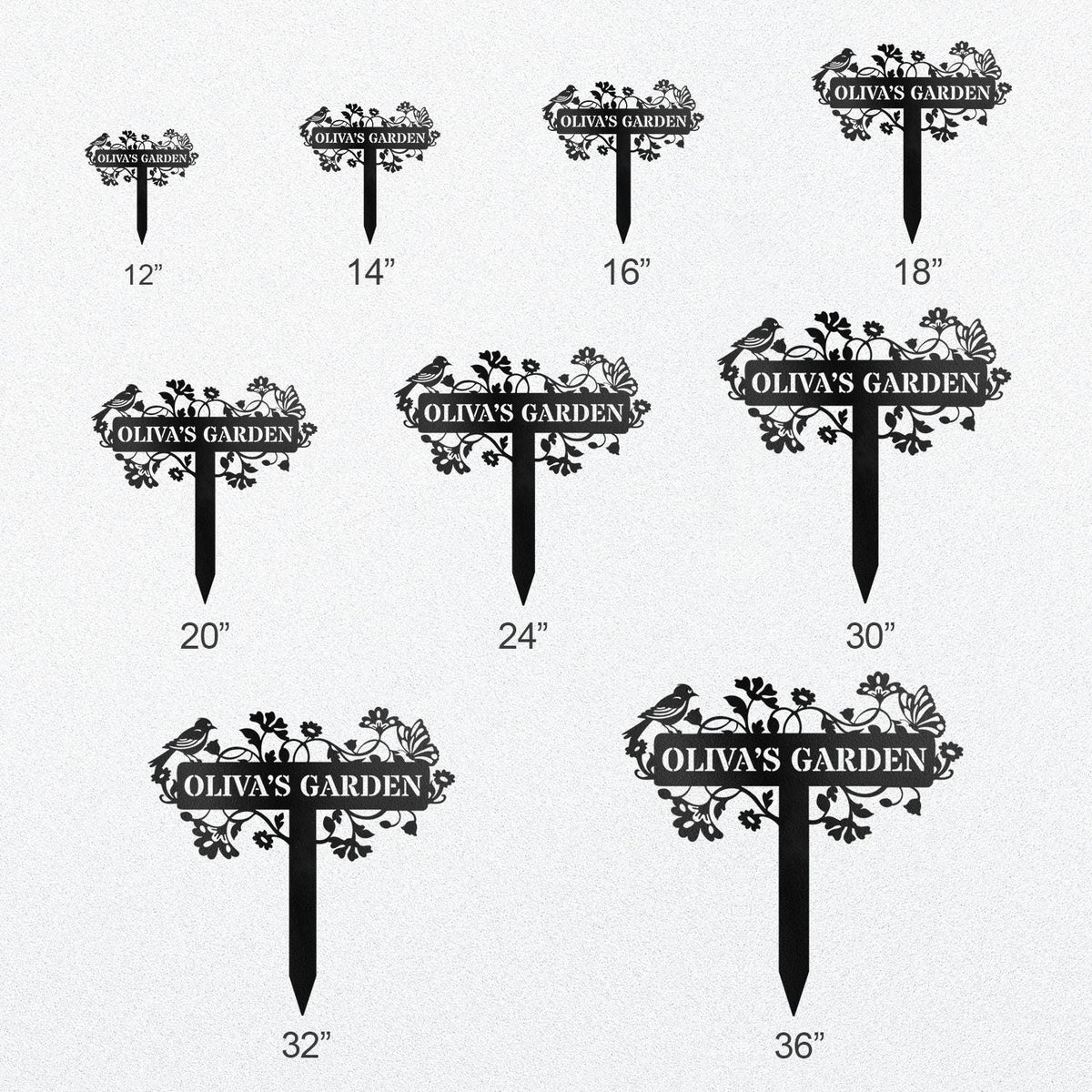 Custom Metal Garden Sign: Bird & Flower Design, Personalized Name Sign