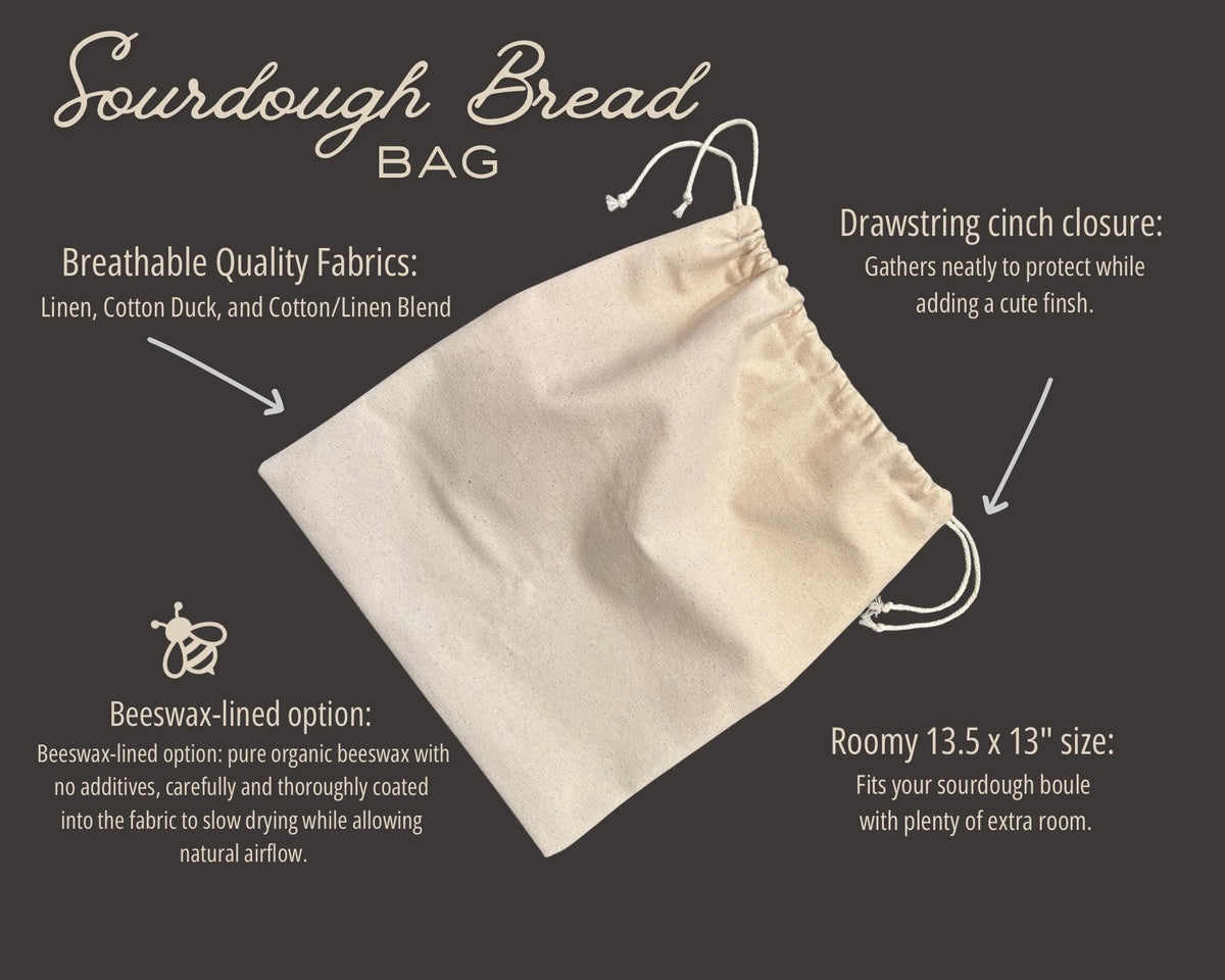 Beeswax Coated Linen Bread Bag for Sourdough, Reusable Food Storage Bag for Homemade Loaves and Artisan Bread