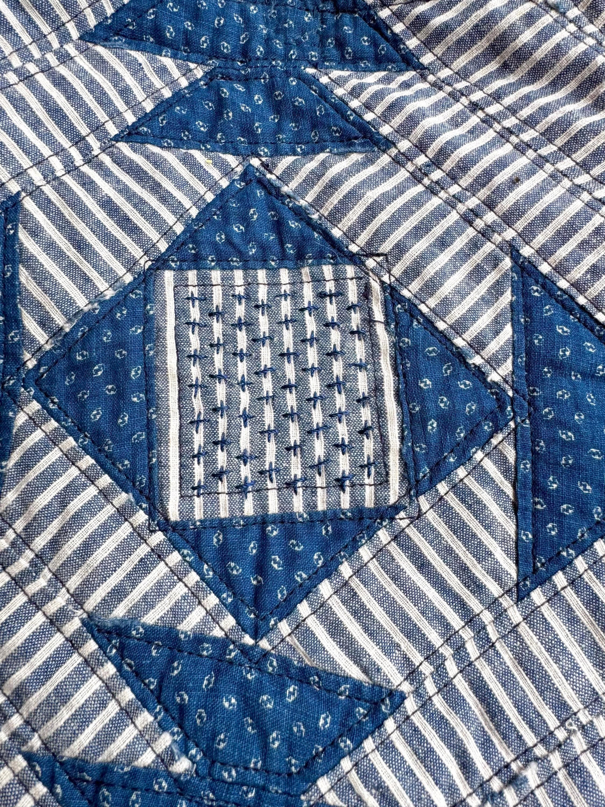 Handmade Quilt Block Crossbody Bag, Repurposed Denim Shoulder Purse with Adjustable Strap, One-of-a-Kind Upcycled Textile Bag